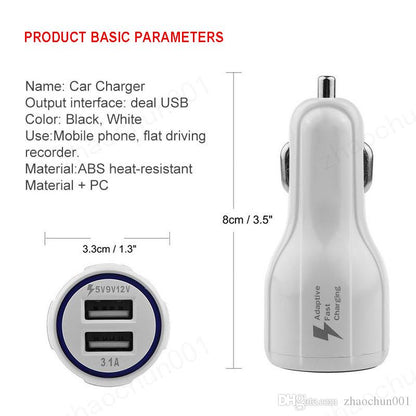 Quick Charge 3.0 Charger QC 3.0 5V 9V 12V Dual USB Fast Charger for iPhone Samsung Tablet Travel Adapter Car-Charger | Item no.: 3259